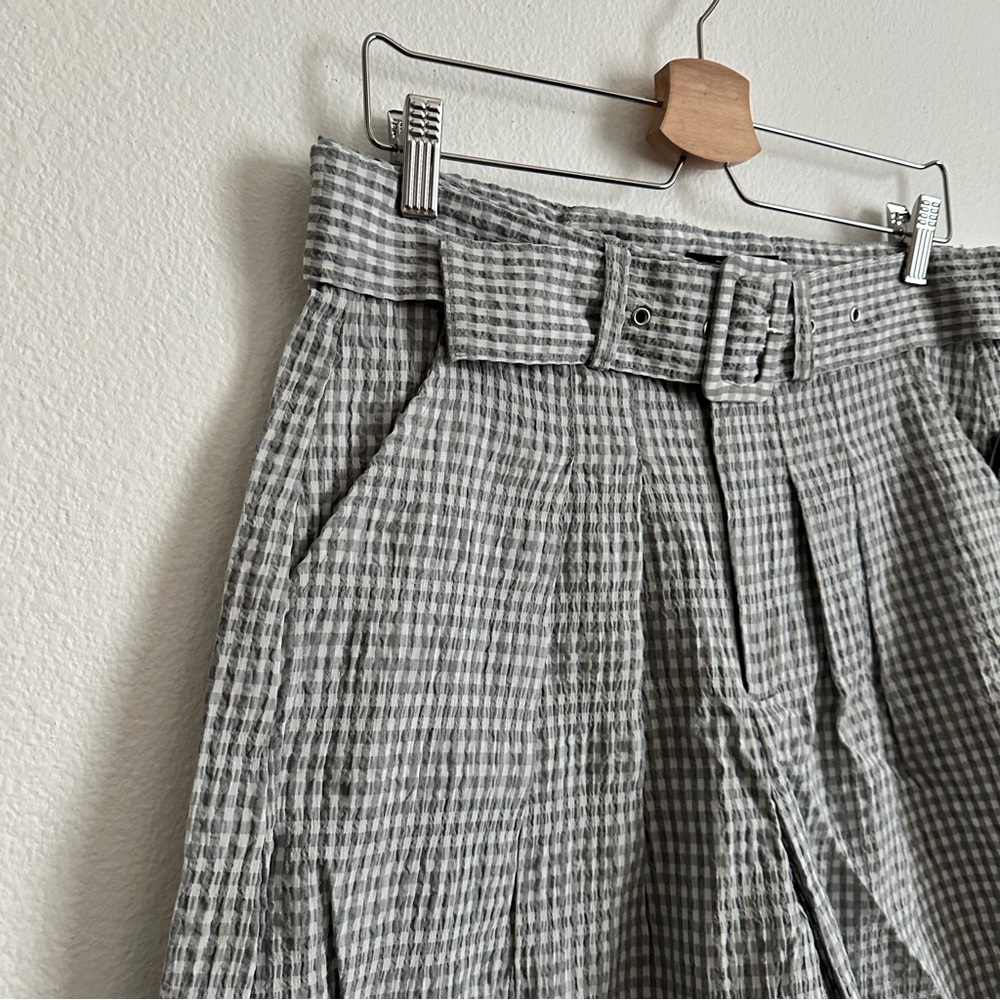 Blank NYC Gray Gingham Plaid Seersucker High-Rise Belted Shorts Various - Picture 3 of 8